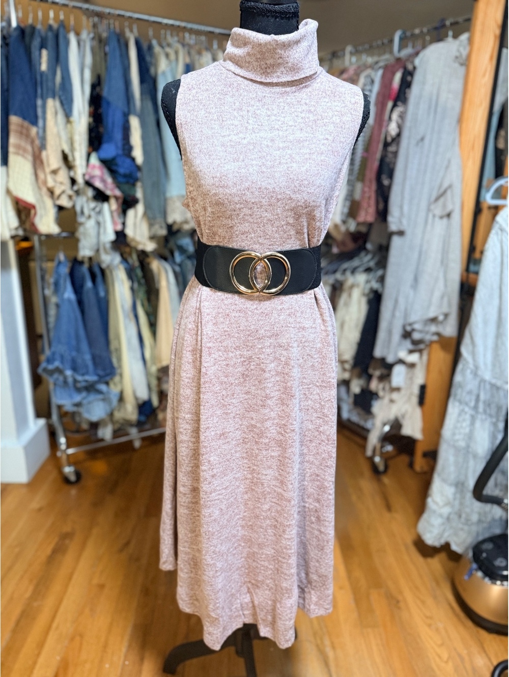 DEAR SCARLETT Glam Set Turtleneck Sleeveless Midi Dress & Cardigan Wine NWT M - Picture 5 of 9